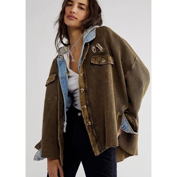 Free People Sweaters - Free People FP One Scout Dip Dye Jacket Button-Front Olive Green 100% Cotton SzS